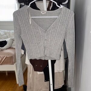 Garage Gray Ribbed Long Sleeve Top